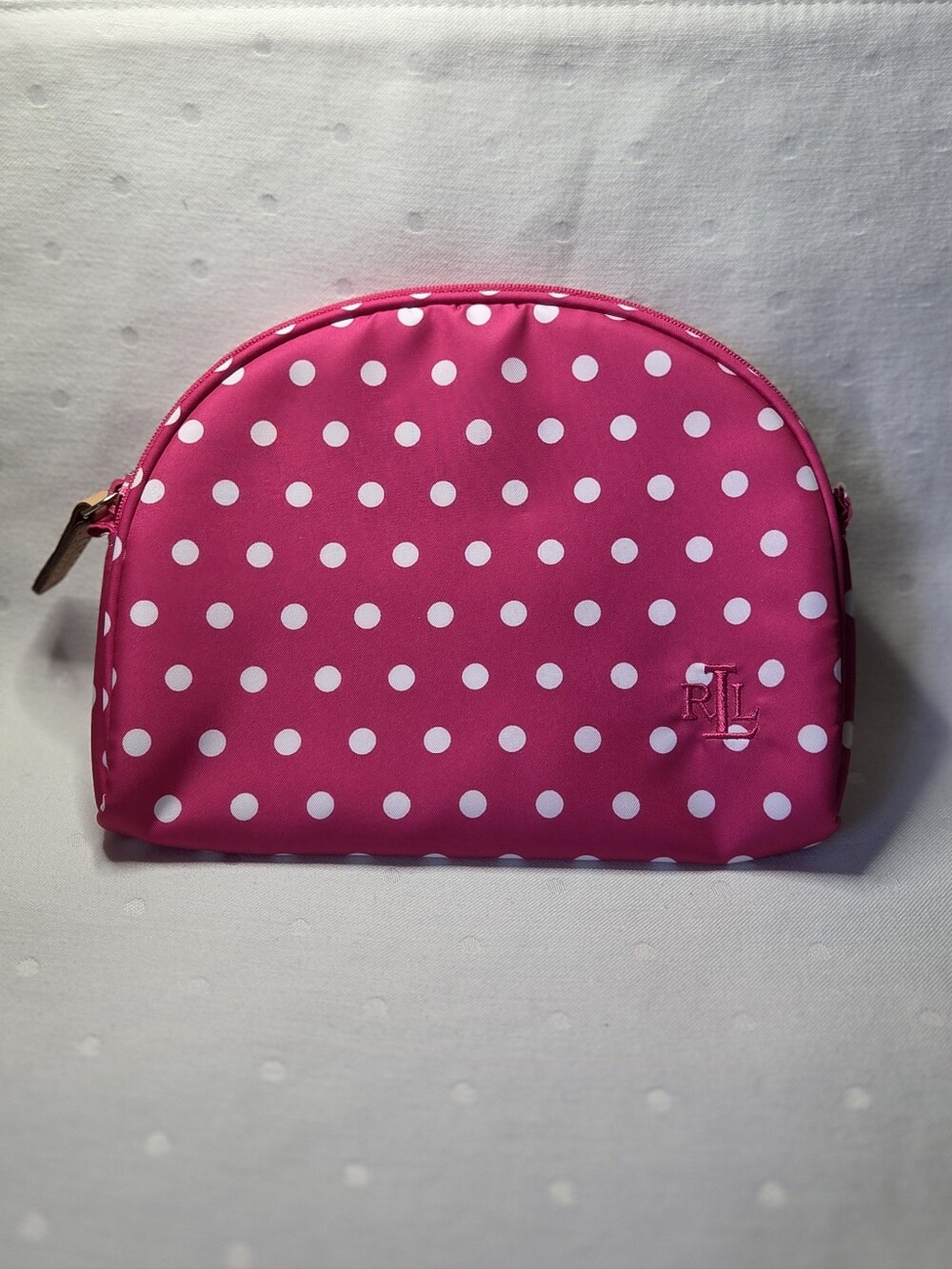 Lauren Ralph Lauren Hot Pink and White Polka Dot Cosmetic Pouch